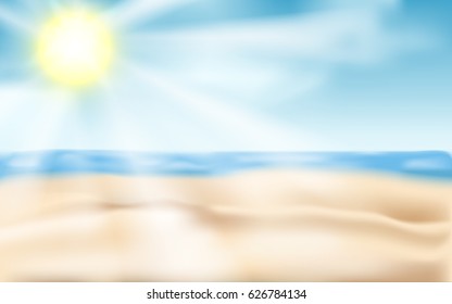 Beach and tropical sea with bright sun. Vector illustration EPS10.