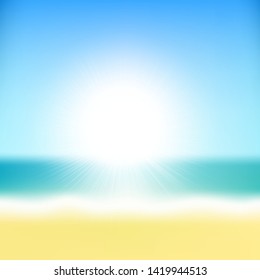 Beach Tropical Sea With Sun With Gradient Mesh, Vector Illustration