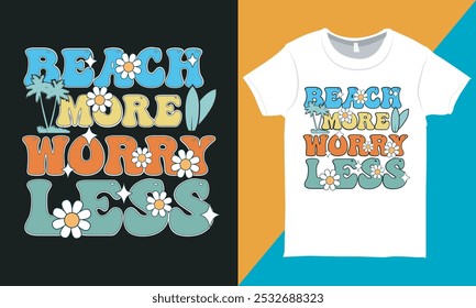 Beach T-shirt Design Vector Illustration, Summer Shirt Design, Retro Groovy Typography T-shirt Layout