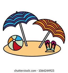 beach two umbrella ball and flip flops