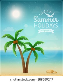 Beach typographic background with palms eps10