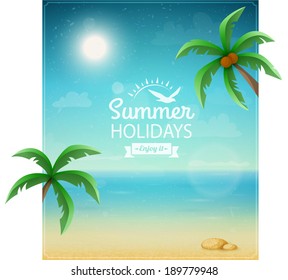 Beach typographic background with palms eps10