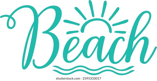 Beach typography clip art design on plain white transparent isolated background for card, shirt, hoodie, sweatshirt, apparel, tag, mug, icon, poster or badge