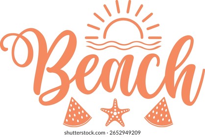 Strand-Typografie Clip Art Design auf einfarbigem weißem, transparentem, isoliertem Hintergrund für Karte, Hemd, Kapuze, Sweatshirt, Bekleidung, Tag, Becher, Symbol, Poster oder Abzeichen