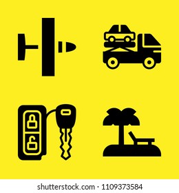 beach, ultralight, car key and crane vector icon set. Sample icons set for web and graphic design