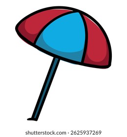 Beach umbrella. Accessories for rest. Bright hand drawn vector illustration for print, sticker, icon. Image isolated on white background