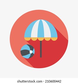 beach umbrella with ball flat icon with long shadow