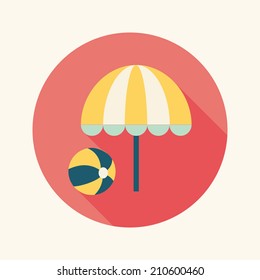 beach umbrella with ball flat icon with long shadow