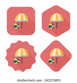 beach umbrella with ball flat icon with long shadow,eps10