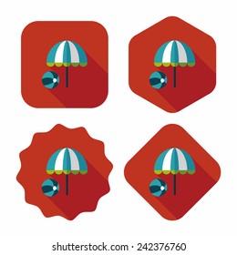 beach umbrella with ball flat icon with long shadow,eps10