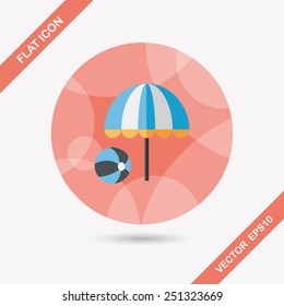 beach umbrella with ball flat icon with long shadow,eps10