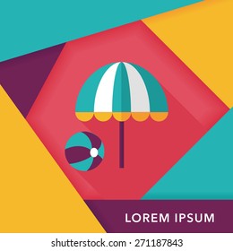 beach umbrella with ball flat icon with long shadow,eps10