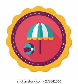 beach umbrella with ball flat icon with long shadow,eps10
