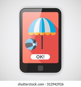 beach umbrella with ball flat icon with long shadow,eps10