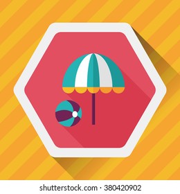 beach umbrella with ball flat icon with long shadow,eps10