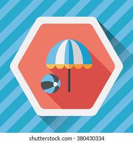 beach umbrella with ball flat icon with long shadow,eps10