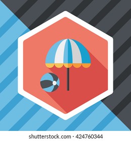 beach umbrella with ball flat icon with long shadow,eps10