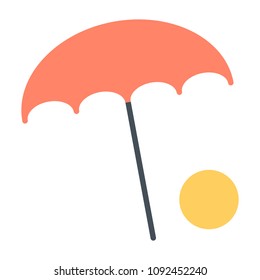 Beach Umbrella with Ball Icon.  96x96 for Web Graphics and Apps.  Simple Minimal Pictogram. Vector