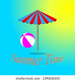 beach umbrella and ball, summer illustration