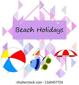 beach umbrella ball sunglasses cocktail hat beach holiday vector background