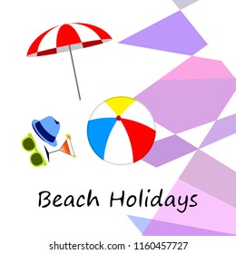 beach umbrella ball sunglasses cocktail hat beach holiday vector background