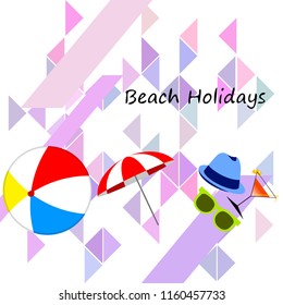 beach umbrella ball sunglasses cocktail hat beach holiday vector background