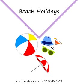 beach umbrella ball sunglasses cocktail hat beach holiday vector background