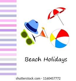 beach umbrella ball sunglasses cocktail hat beach holiday vector background