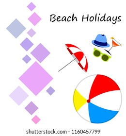 beach umbrella ball sunglasses cocktail hat beach holiday vector background