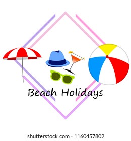 beach umbrella ball sunglasses cocktail hat beach holiday vector background