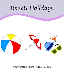 beach umbrella ball sunglasses cocktail hat beach holiday vector background