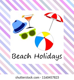 beach umbrella ball sunglasses cocktail hat beach holiday vector background