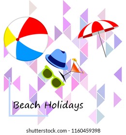 beach umbrella ball sunglasses cocktail hat beach holiday vector background