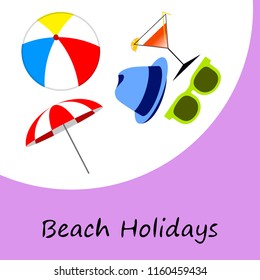 beach umbrella ball sunglasses cocktail hat beach holiday vector background