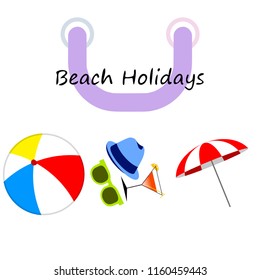 beach umbrella ball sunglasses cocktail hat beach holiday vector background