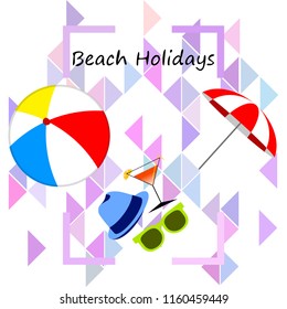 beach umbrella ball sunglasses cocktail hat beach holiday vector background