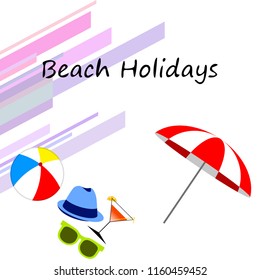 beach umbrella ball sunglasses cocktail hat beach holiday vector background