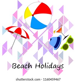 beach umbrella ball sunglasses cocktail hat beach holiday vector background