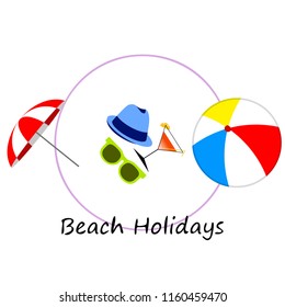 beach umbrella ball sunglasses cocktail hat beach holiday vector background