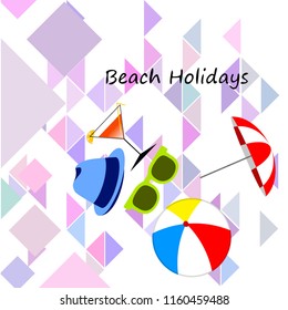 beach umbrella ball sunglasses cocktail hat beach holiday vector background