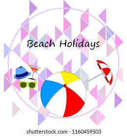 beach umbrella ball sunglasses cocktail hat beach holiday vector background