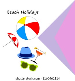 beach umbrella ball sunglasses cocktail hat beach holiday vector background