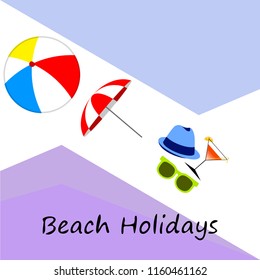 beach umbrella ball sunglasses cocktail hat beach holiday vector background