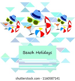 beach umbrella ball sunglasses cocktail hat beach holiday vector background