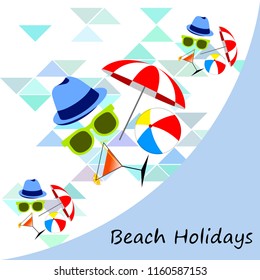 beach umbrella ball sunglasses cocktail hat beach holiday vector background