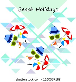 beach umbrella ball sunglasses cocktail hat beach holiday vector background