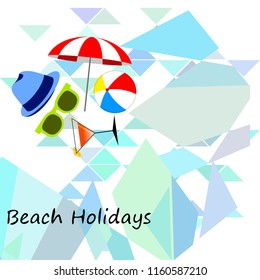 beach umbrella ball sunglasses cocktail hat beach holiday vector background