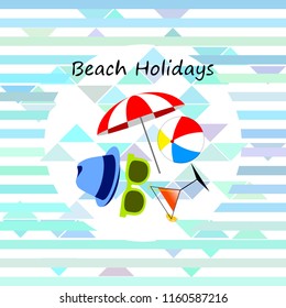 beach umbrella ball sunglasses cocktail hat beach holiday vector background