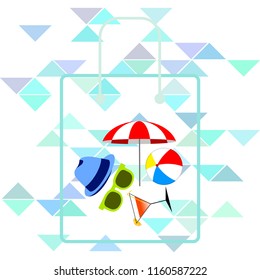 beach umbrella ball sunglasses cocktail hat beach holiday vector background