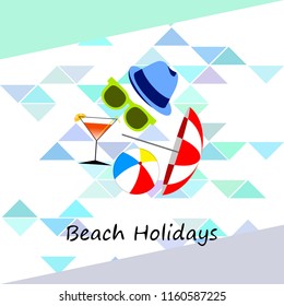 beach umbrella ball sunglasses cocktail hat beach holiday vector background